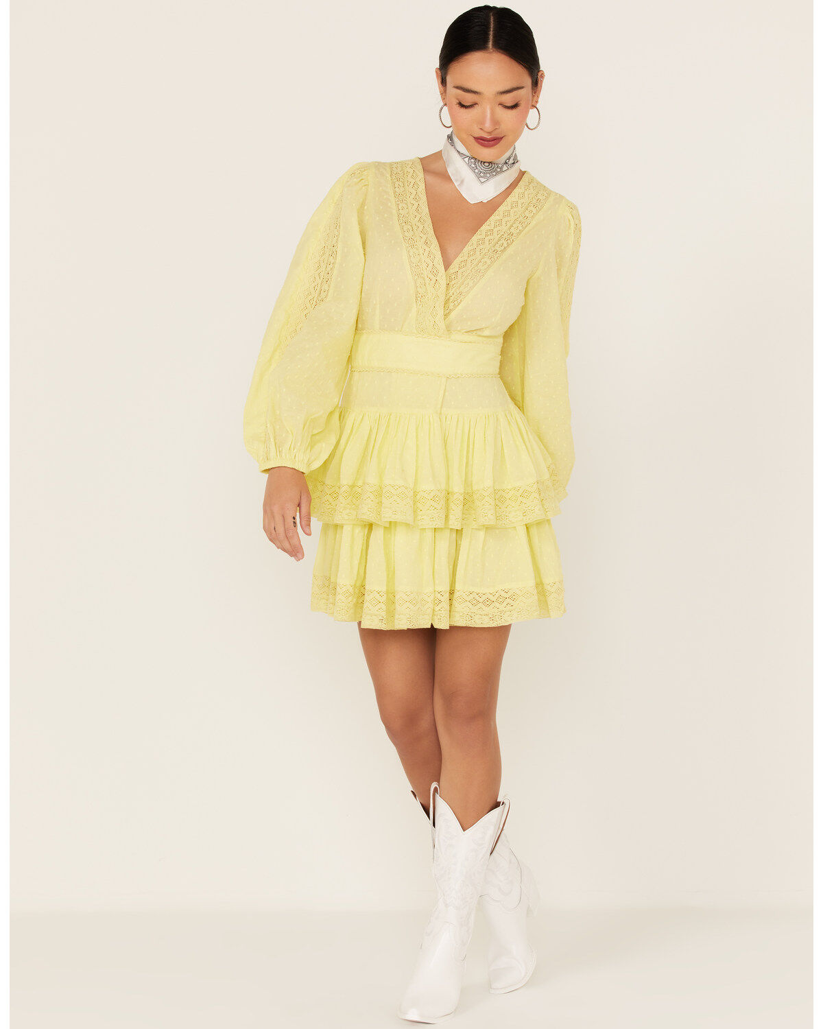 Image #3 - Maia Bergman Women's Mika Lace Tiered Mini Dress, Yellow, hi-res