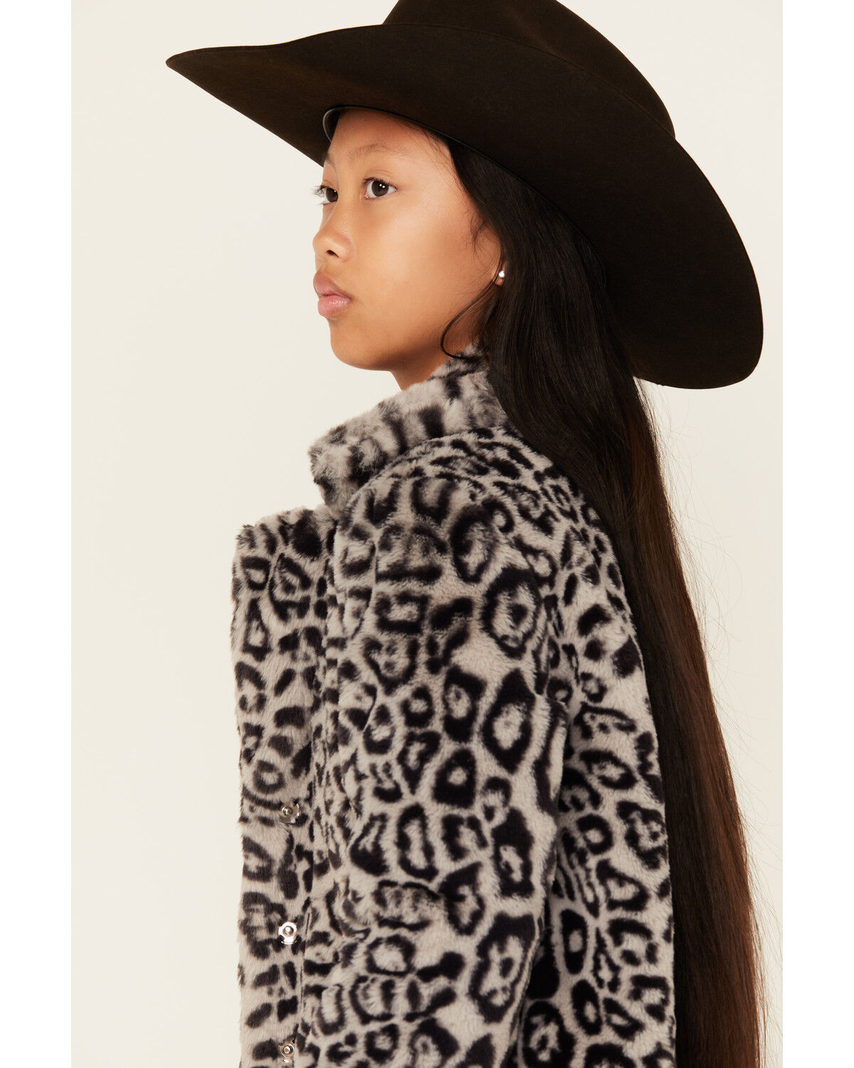 Image #2 - Urban Republic Girls' Jaguar Print Long Faux Fur Coat, Grey, hi-res