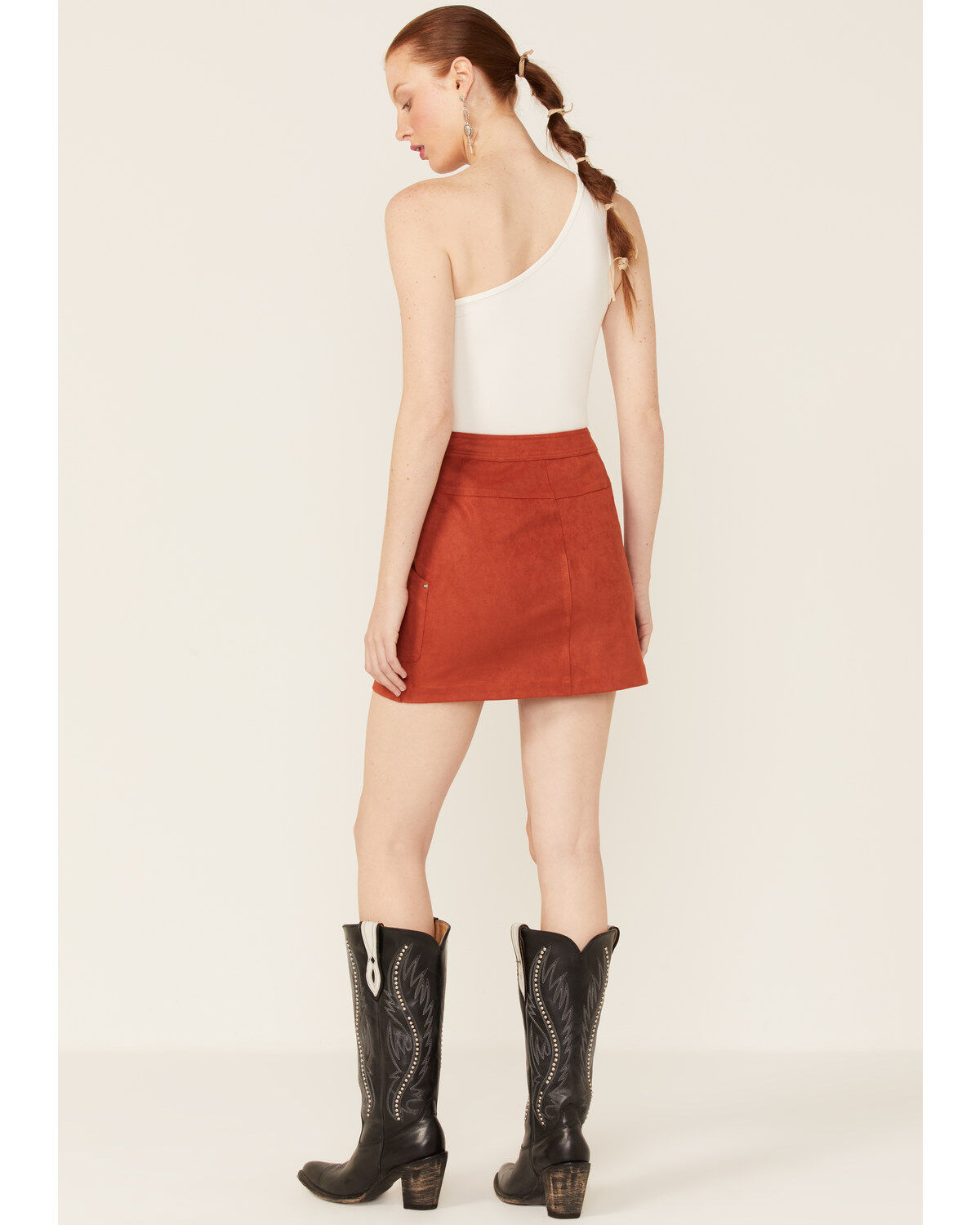 Image #3 - Paper Crane Women's Faux Suede Zipper Front Skirt, Rust Copper, hi-res