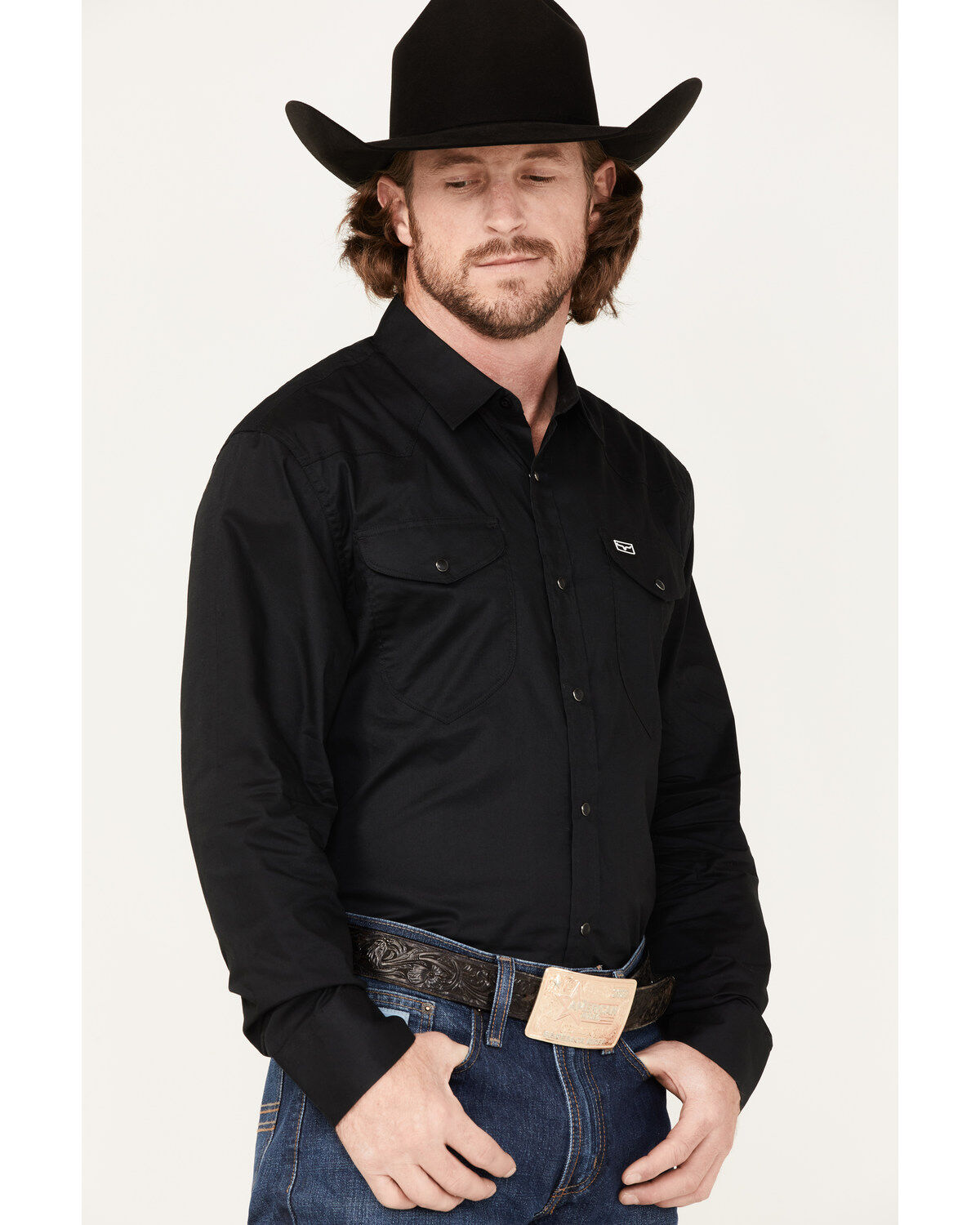 Image #2 - Kimes Ranch Men's Blackout Solid Long Sleeve Snap Western Shirt, Black, hi-res