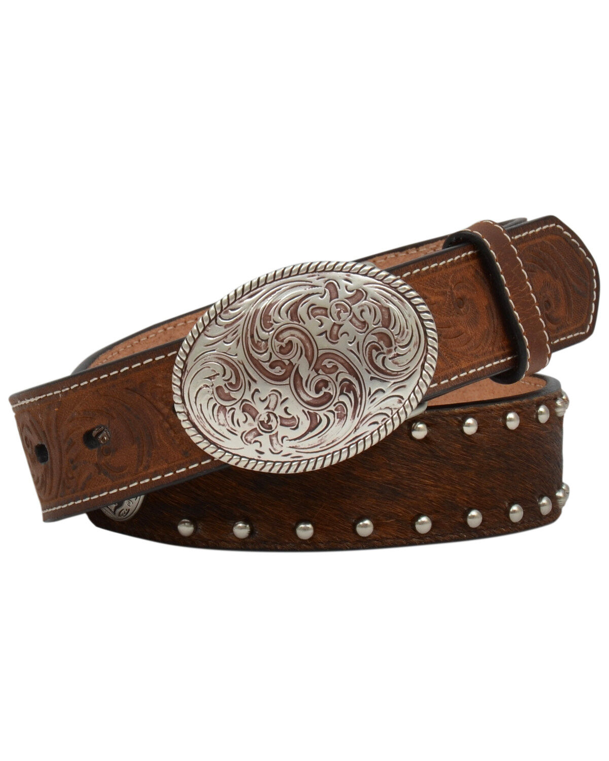 Image #1 - 3D Boys' Brindle Hair Cross Concho Buckle Belt, Tan, hi-res