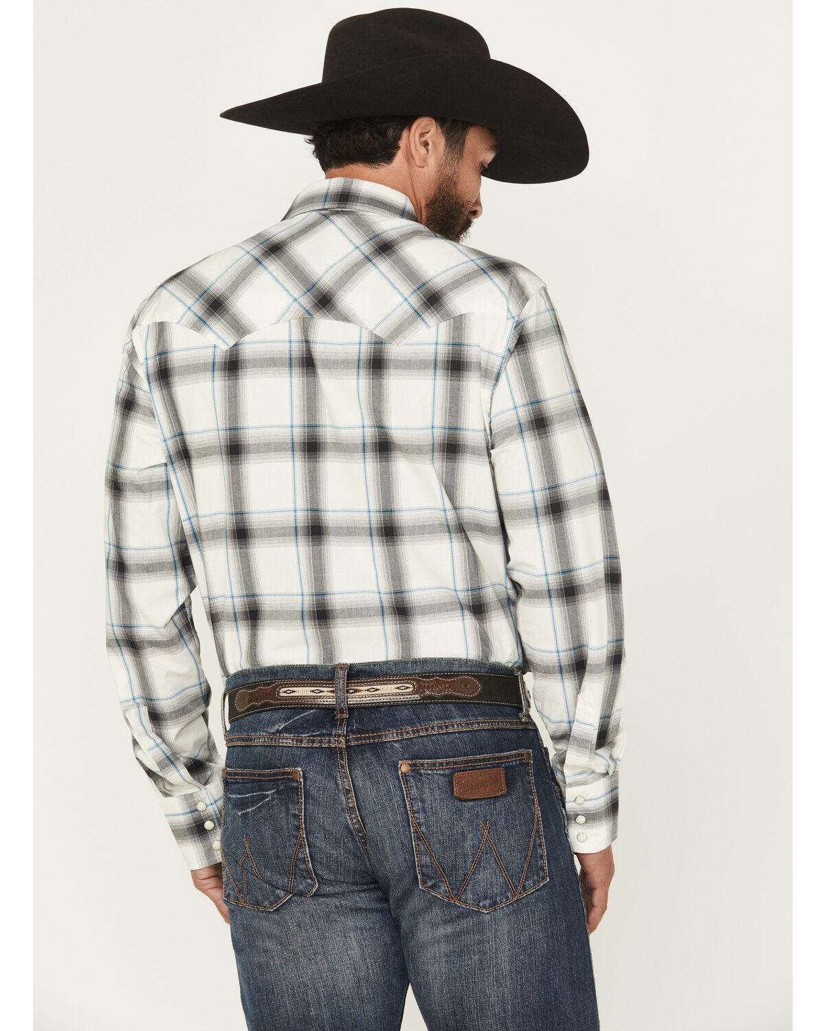 Image #4 - Wrangler Retro Men's Plaid Print Long Sleeve Snap Western Shirt, White, hi-res