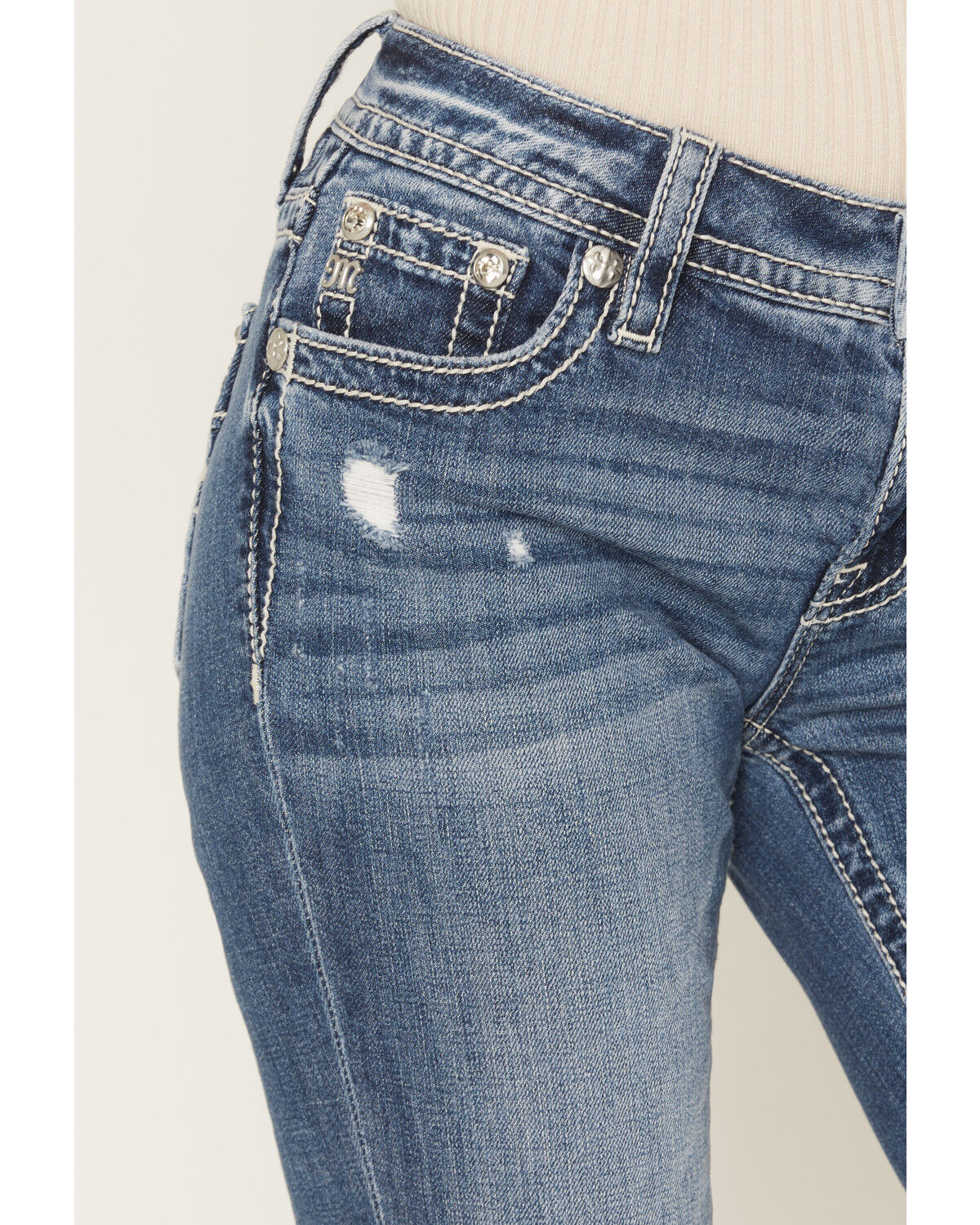 Product Name:  Miss Me Women's Medium Wash Mid Rise Americana Pocket 34" Bootcut Stretch Denim Jeans