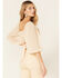 Beyond The Radar Women's Sheer Dot Puff Sleeve Crop Top, Cream, hi-res