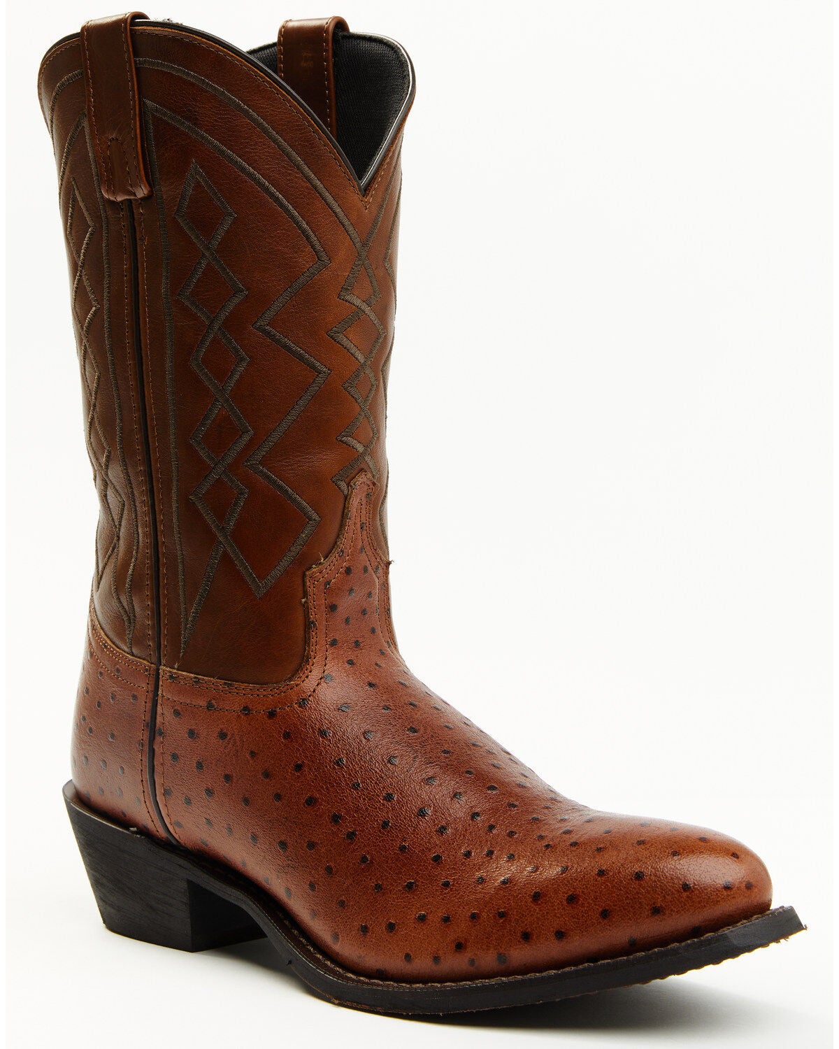 Laredo Men's Ostrich Print Performance Western Boots - Round Toe, Tan, hi-res