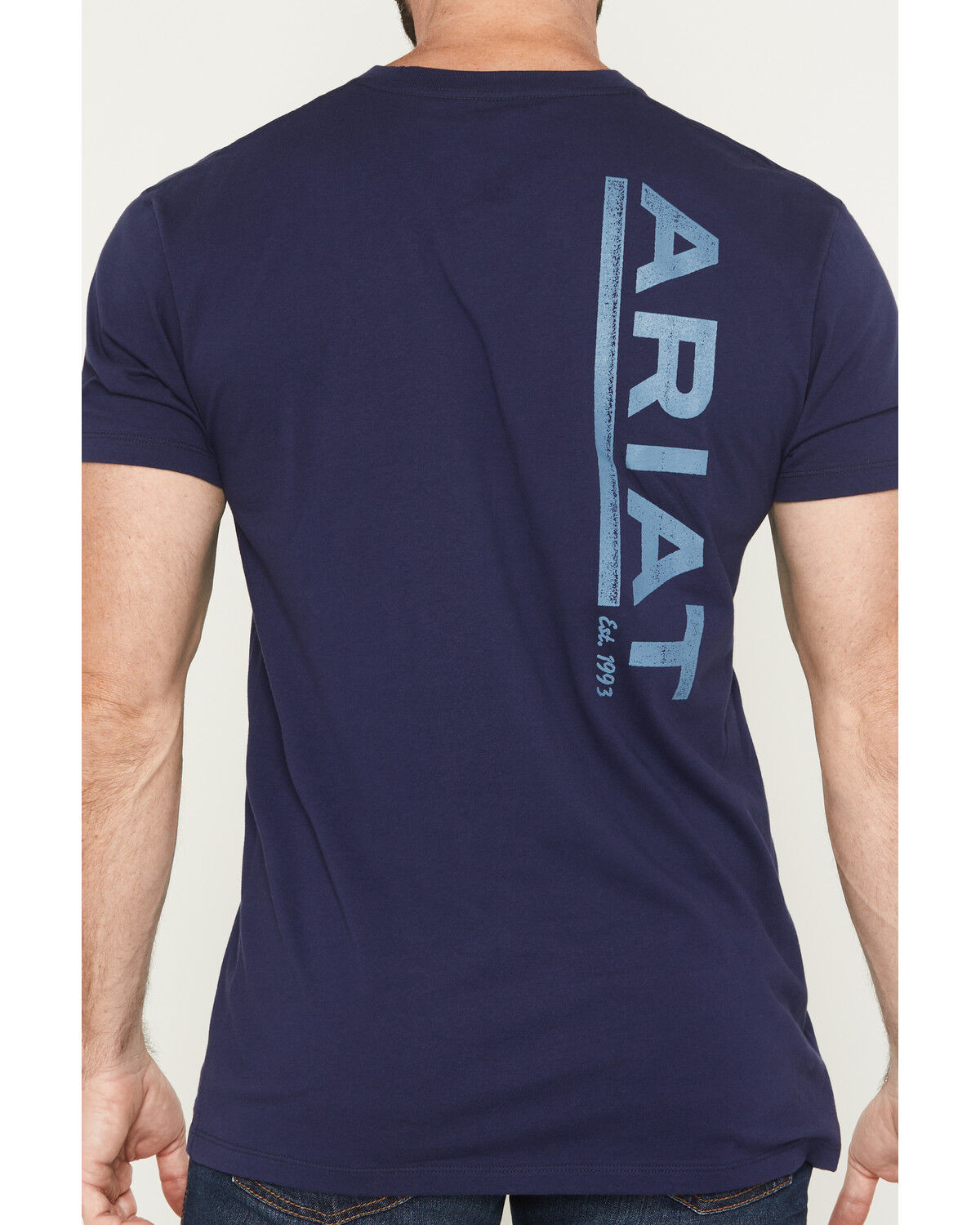 Image #3 - Ariat Men's Vertical Logo Short Sleeve Graphic T-Shirt, Blue, hi-res