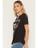 Image #2 - Blended Women's Steer Head Rhinestone Short Sleeve Graphic Tee, Black, hi-res