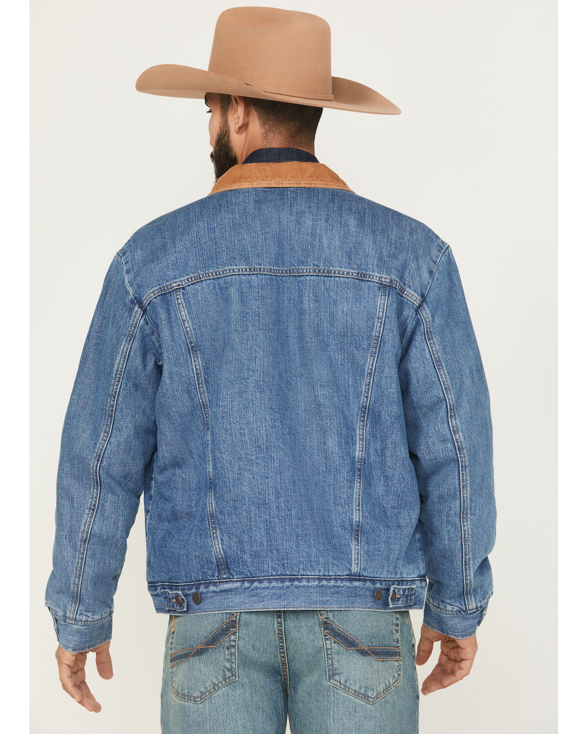 Image #4 - Wrangler Men's Medium Wash Vintage Sherpa Lined Jacket, Medium Wash, hi-res