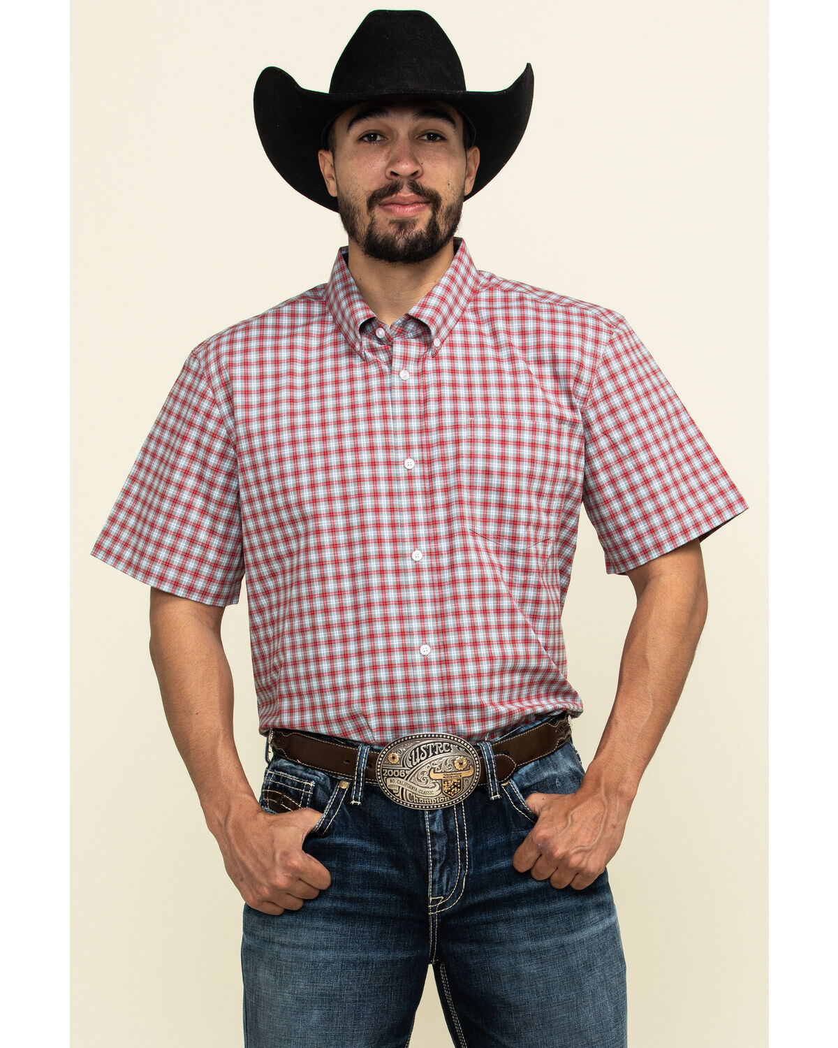 Image #1 - Cody James Core Men's Wild Ride Small Plaid Short Sleeve Western Shirt, , hi-res