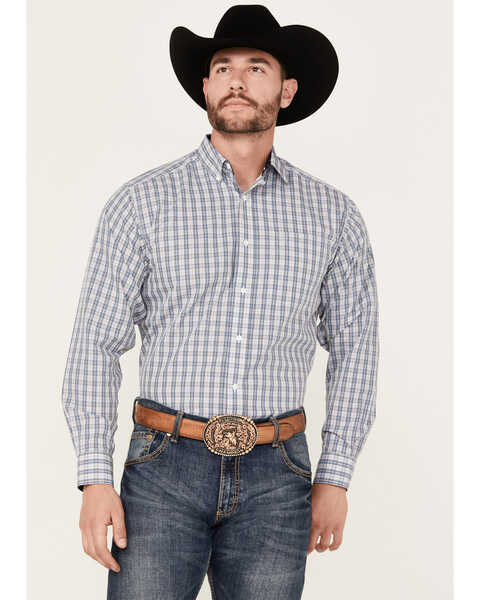 Ariat Men's Kelvin Plaid Print Long Sleeve Button-Down Western Shirt, Blue, hi-res