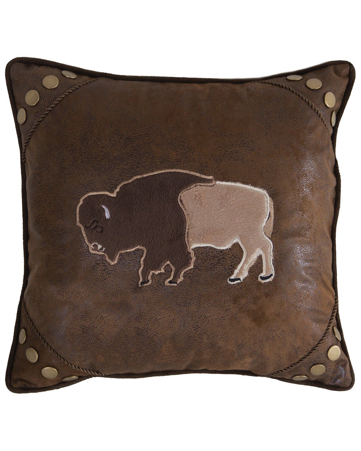 Carstens Home Wrangler Faux Leather Buffalo Throw Pillow, Brown, hi-res