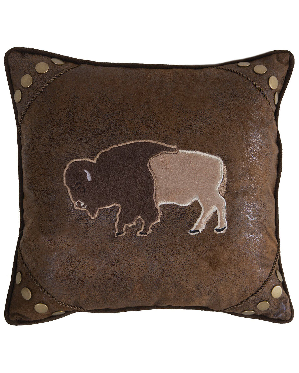 Image #1 - Carstens Home Wrangler Faux Leather Buffalo Throw Pillow, Brown, hi-res