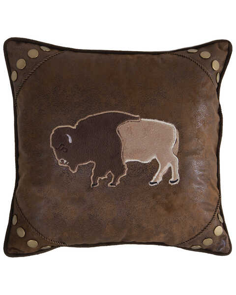  Carstens Home Wrangler Faux Leather Buffalo Throw Pillow , Brown, hi-res