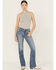 Image #3 - Miss Me Women's Medium Wash Mid Rise Butterfly Pocket 34" Bootcut Stretch Denim Jeans, Medium Wash, hi-res