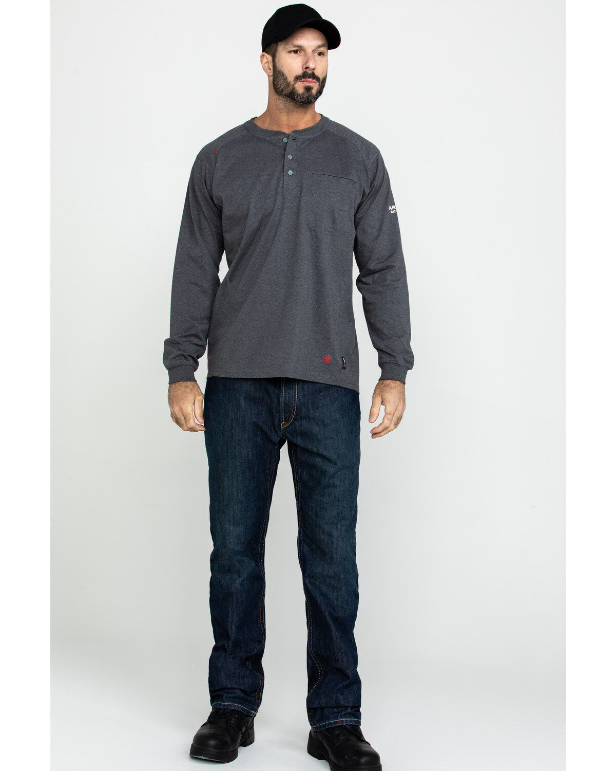 Image #6 - Ariat Men's FR Air Henley Long Sleeve Work Shirt, Charcoal, hi-res