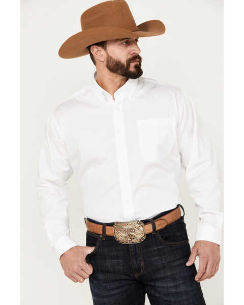 Cinch Men's Solid Long Sleeve Button-Down Western Shirt, White, hi-res