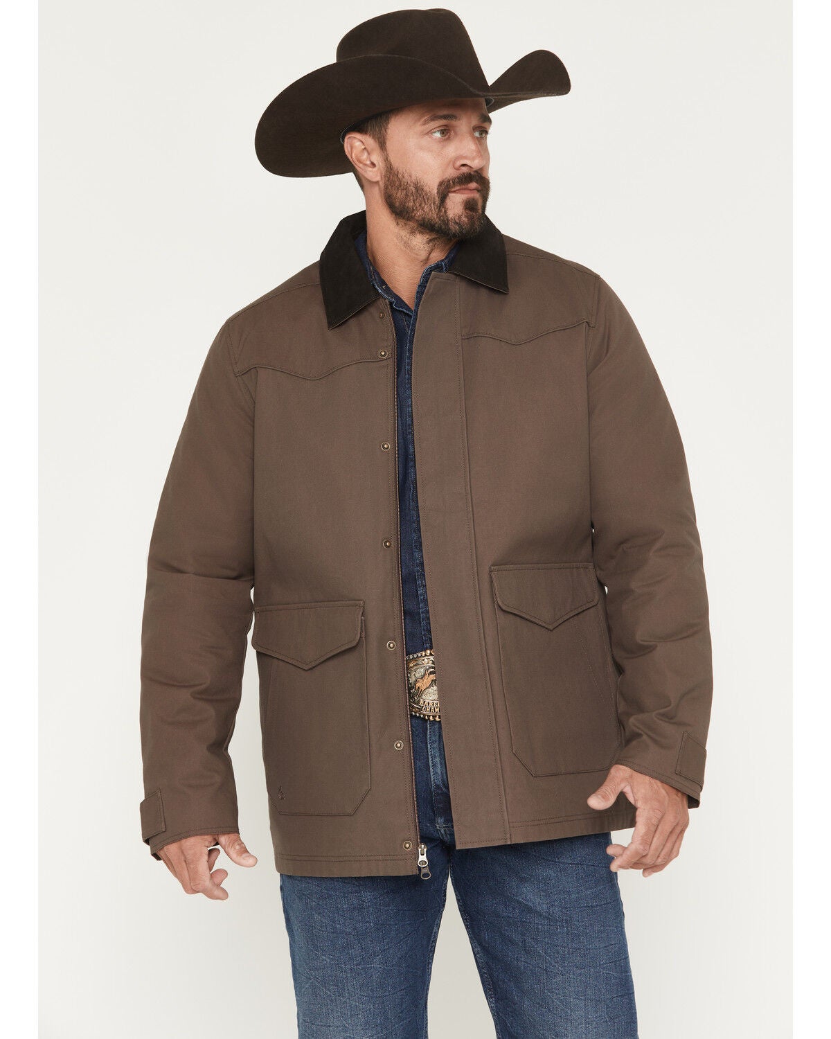 Image #1 - Cody James Men's Weston Canvas Long Rancher Jacket, Dark Brown, hi-res