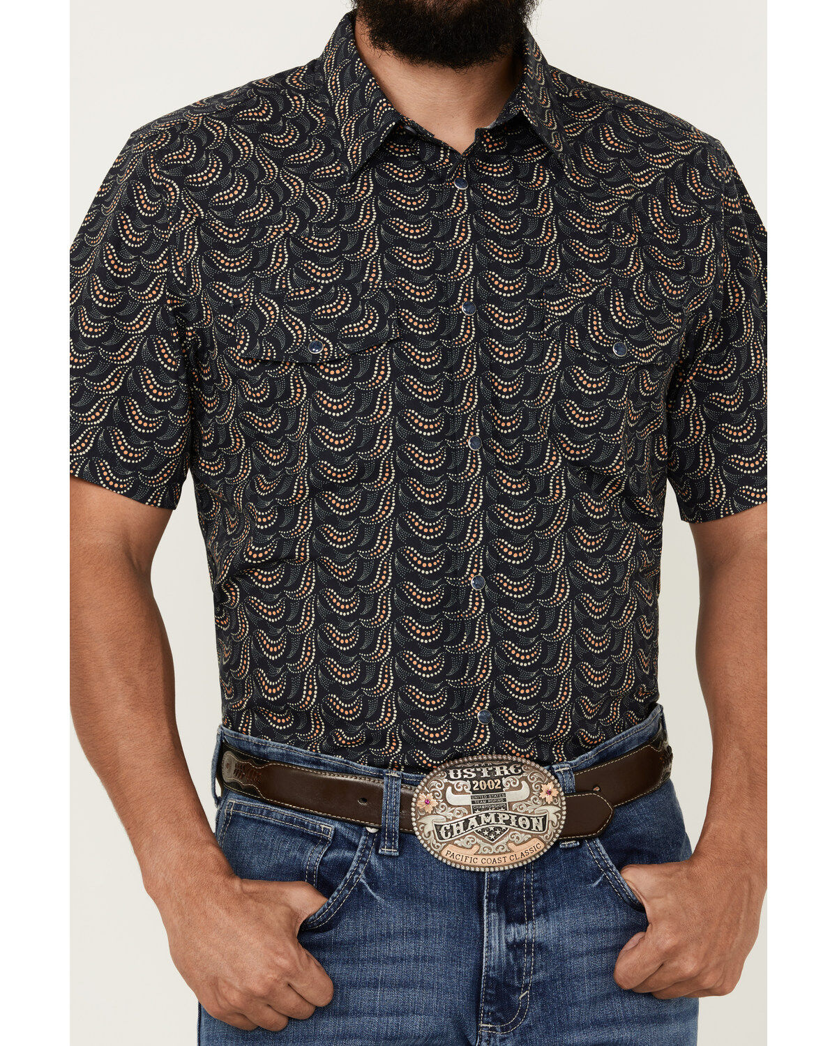 Image #3 - Gibson Men's Disco Ball Geo Print Short Sleeve Snap Western Shirt, Navy, hi-res