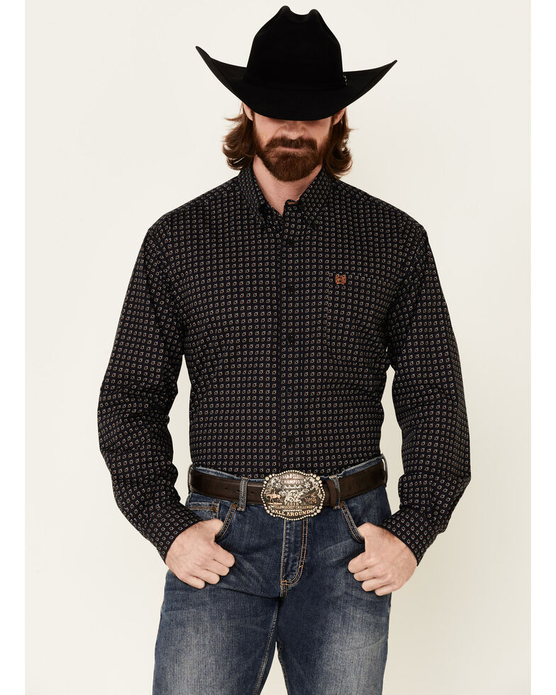 Cinch Men's Black Geo Print Long Sleeve Button-Down Western Shirt , Black, hi-res