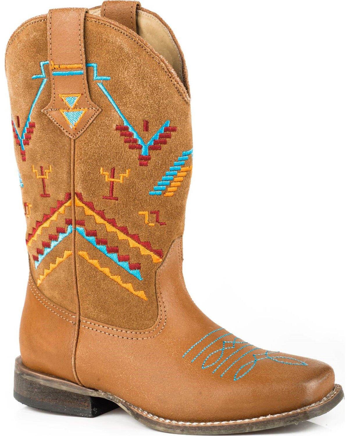 Image #1 - Roper Girls' Aztec Embroidery Cowgirl Boots - Square Toe, , hi-res