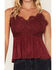 Image #3 - Shyanne Women's Stella Faux Suede Crochet Lace Tank, Maroon, hi-res