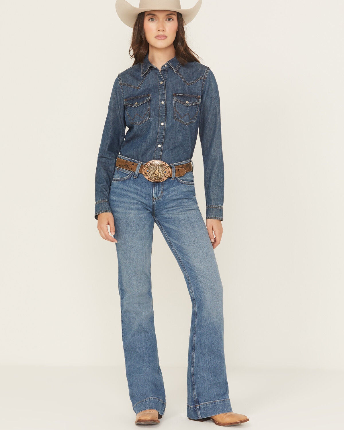 Wrangler Retro Women's Allison Dark Wash Mid Rise Mae Trouser Stretch Denim Jeans, Dark Wash, hi-res