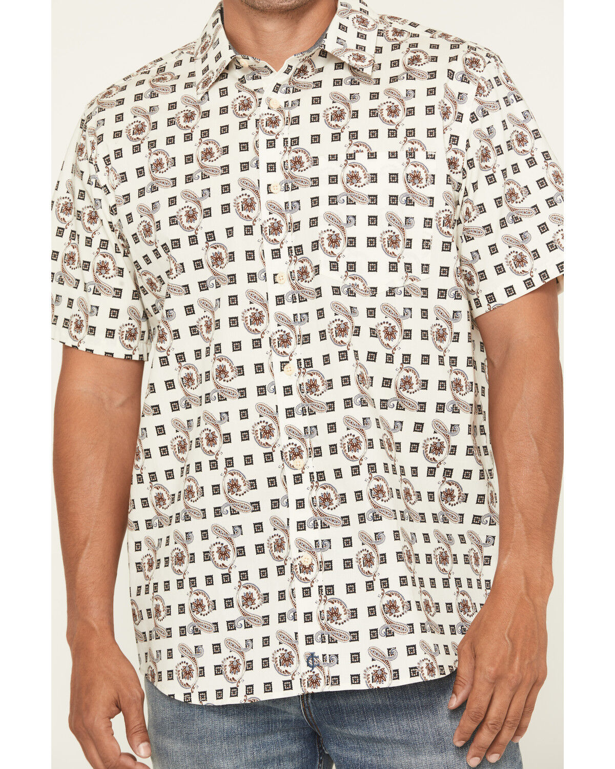 Image #3 - Cody James Men's Geo Paisley Print Short Sleeve Button-Down Stretch Western Shirt, Cream, hi-res