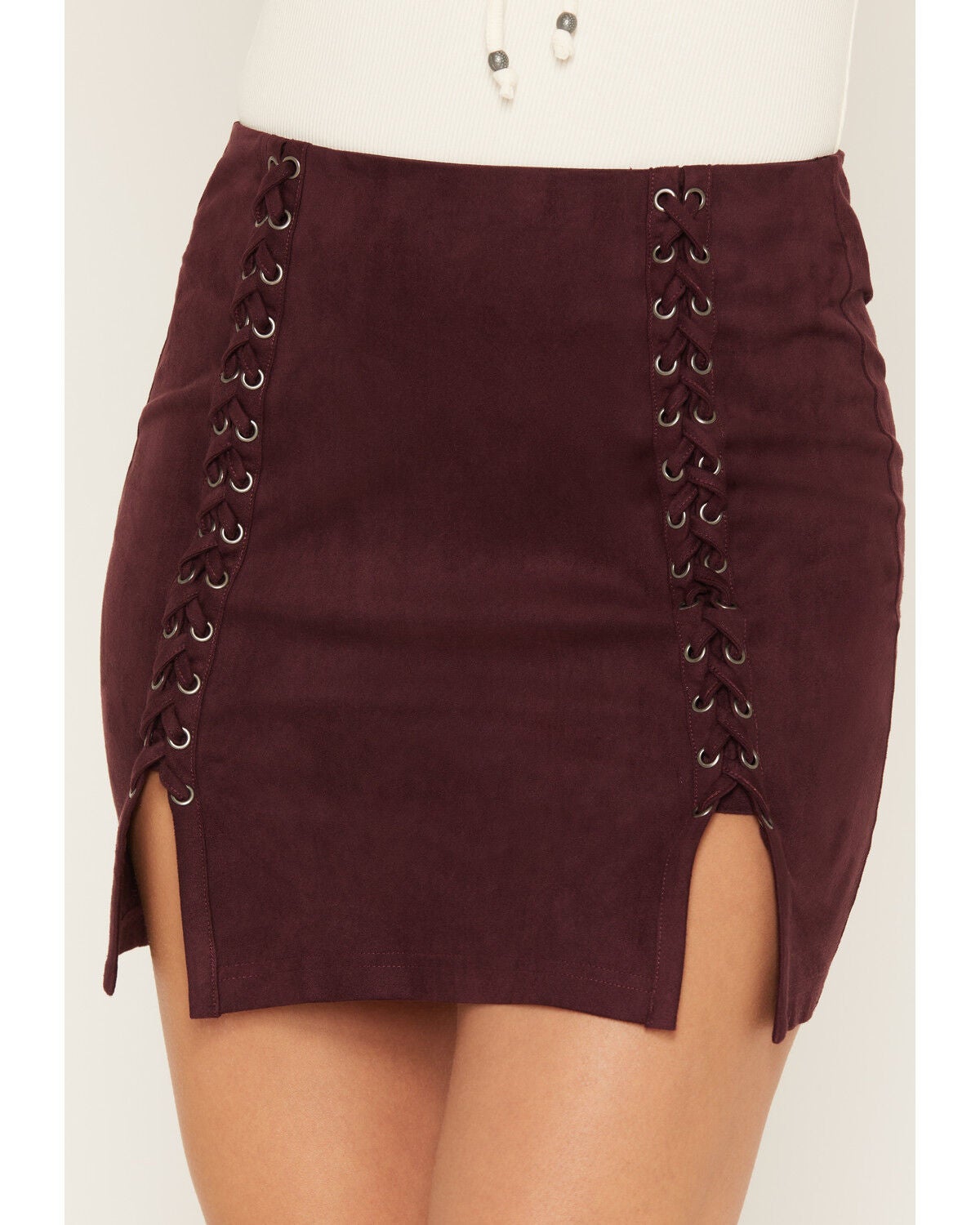 Image #2 - Idyllwind Women's Rosemont Faux Suede Lace-Up Mini Skirt, Wine, hi-res
