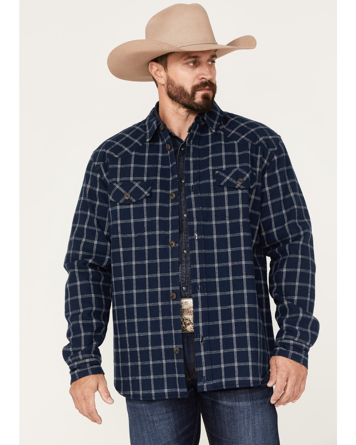 Image #1 - Cody James Men's Ghost Tree Plaid Button-Down Sherpa Bonded Flannel Shirt Jacket, , hi-res