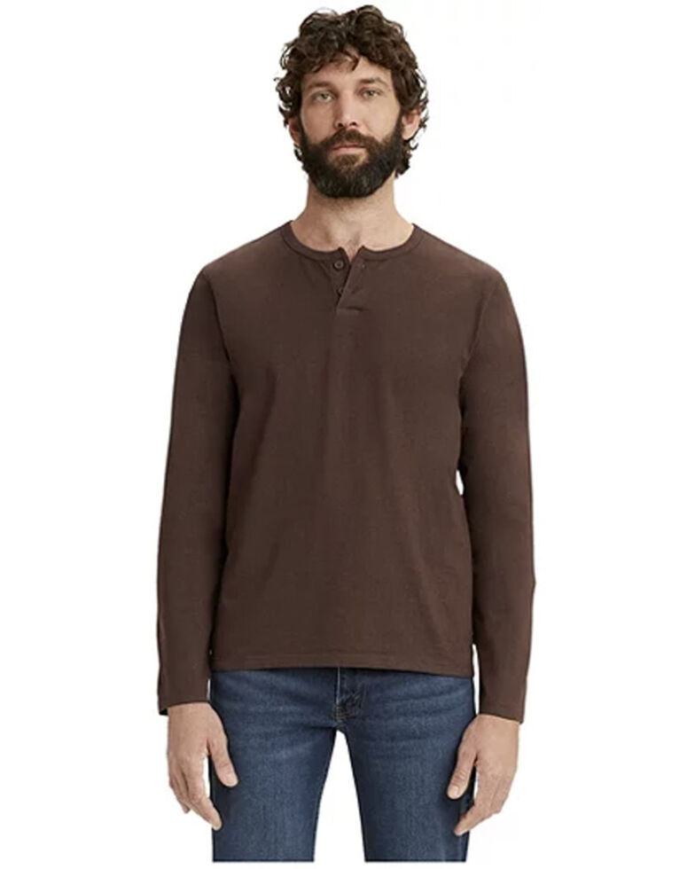 Levi's Men's Solid Coffee Long Sleeve Henley T-Shirt , Brown, hi-res