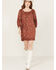 Image #1 - Angie Women's Floral Print Crochet Long Sleeve Mini Dress, Rust Copper, hi-res