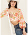 Image #1 - Flying Tomato Women's Floral Long Sleeve Crop Top, White, hi-res