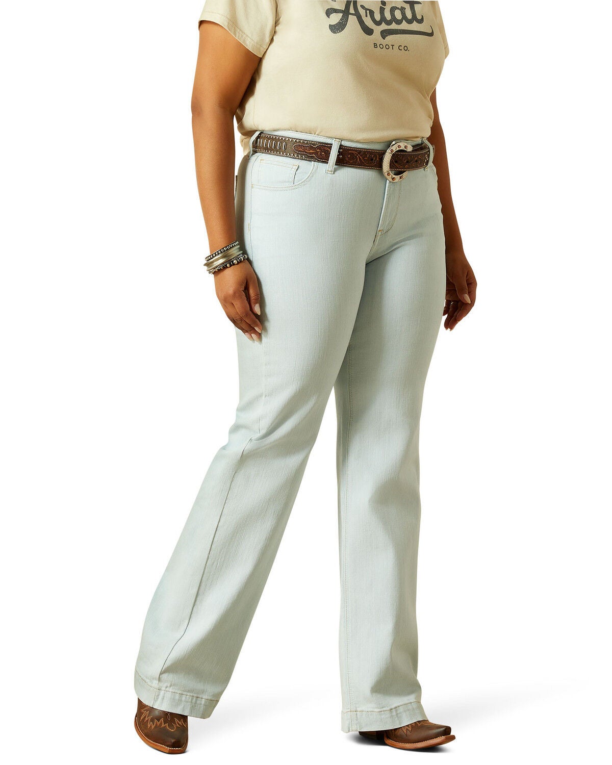 Ariat Women's Jordyn Light Wash Perfect Rise Trouser Stretch Denim Jeans - Plus, Light Wash, hi-res