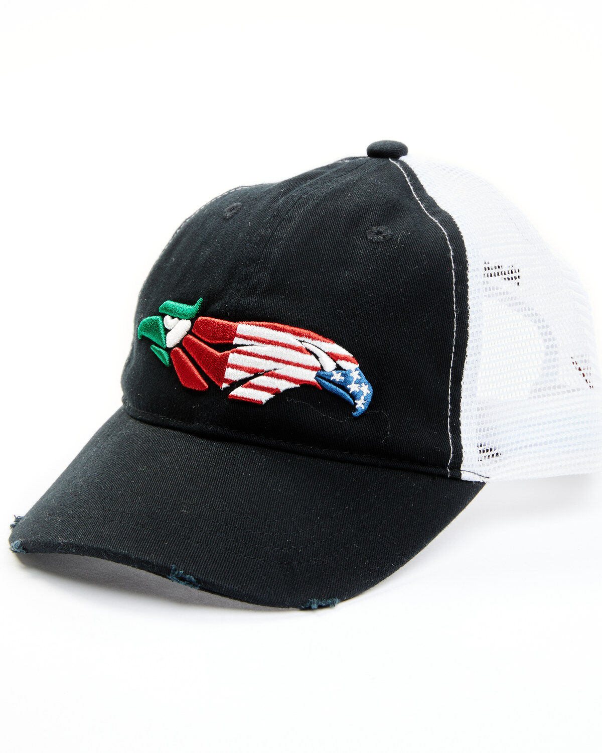 Image #1 - RANK 45® Women's Mexico & US Flag Bird Embroidered Mesh-Back Ball Cap, Black, hi-res