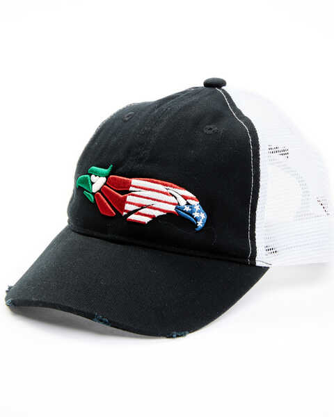 RANK 45® Women's Mexico & US Flag Bird Embroidered Mesh-Back Ball Cap , Black, hi-res