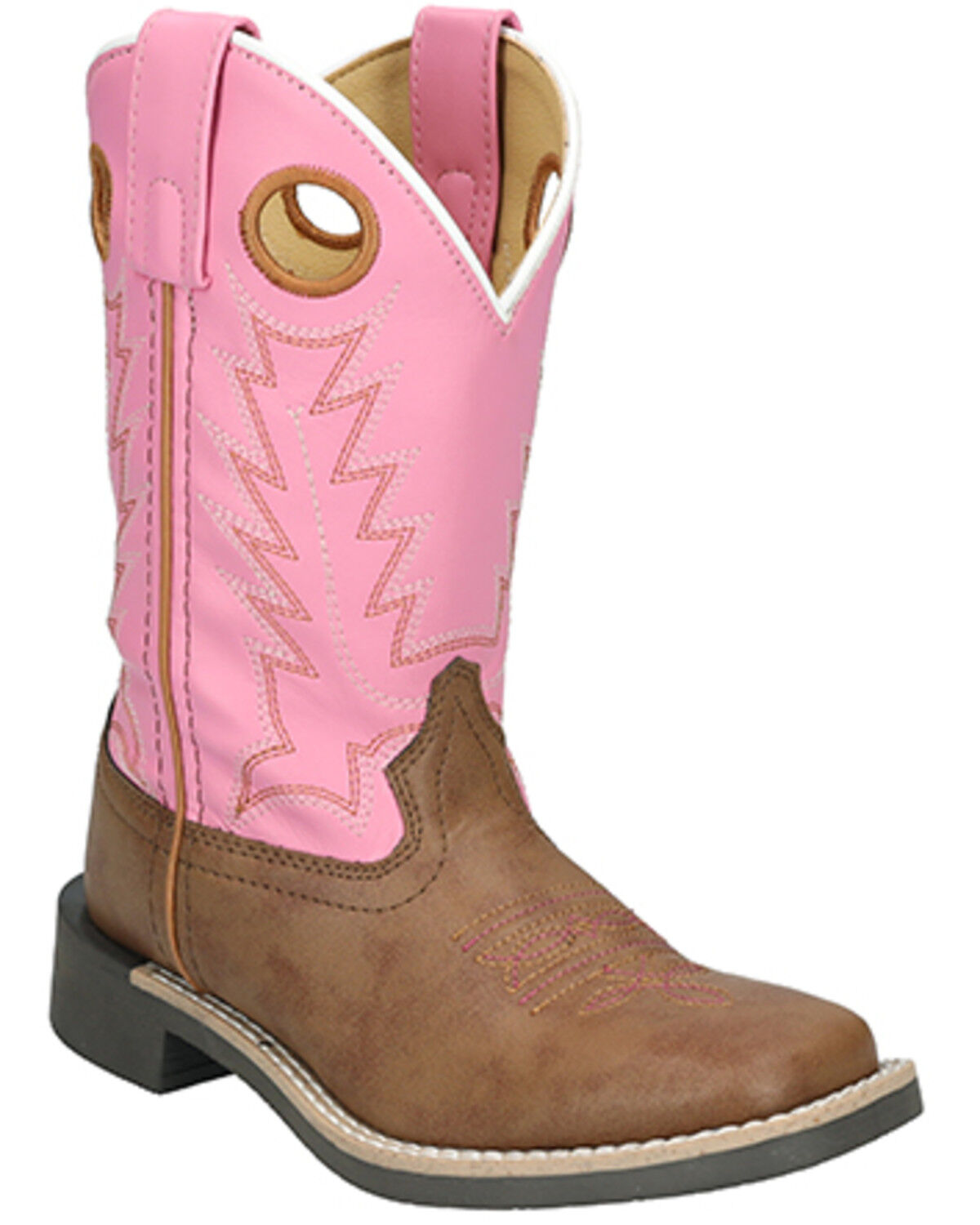 Image #1 - Smoky Mountain Girls' El Paso Western Boots - Broad Square Toe, Brown/pink, hi-res