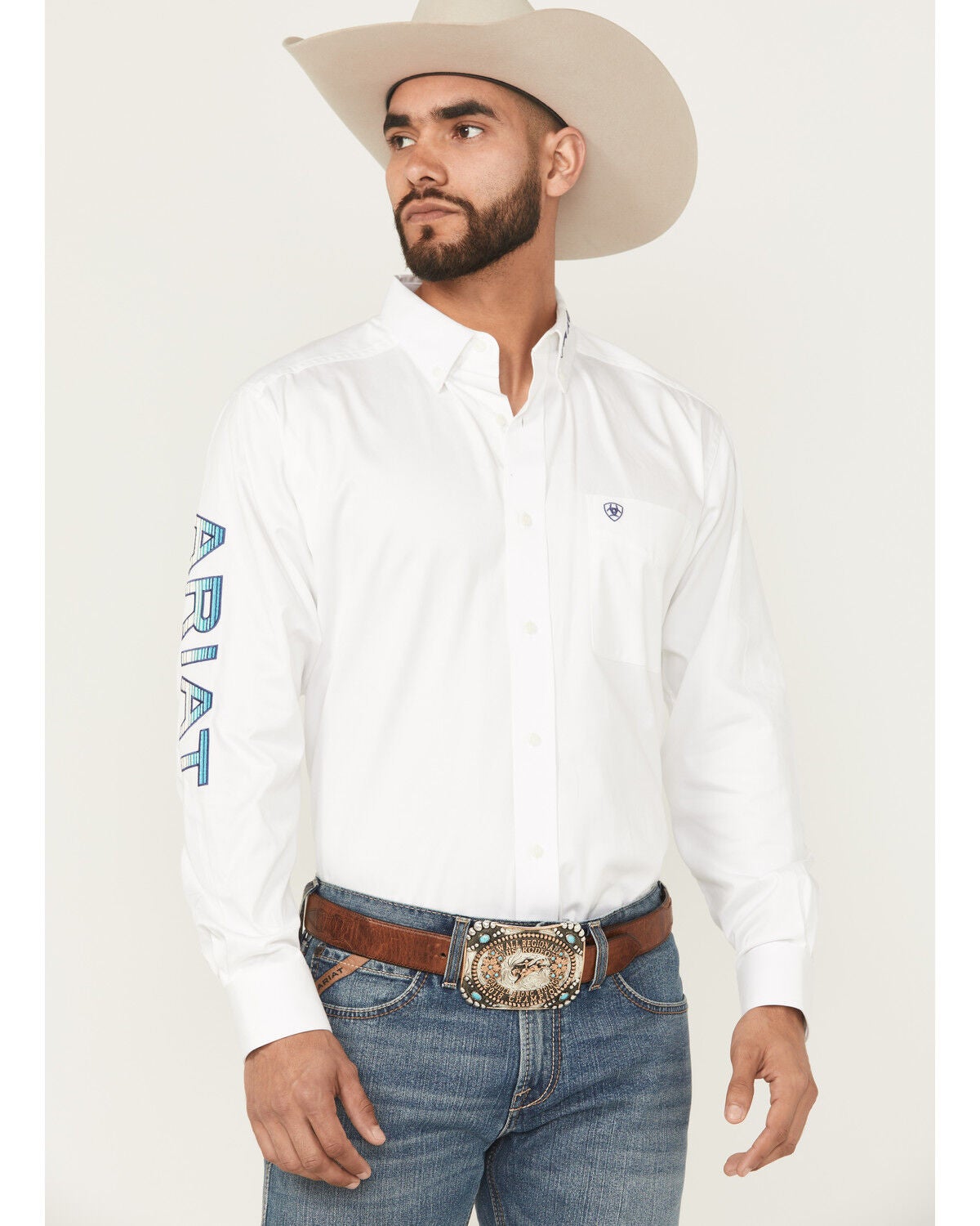 Ariat Men's Team Logo Solid Long Sleeve Button-Down Western Shirt - Tall, White, hi-res