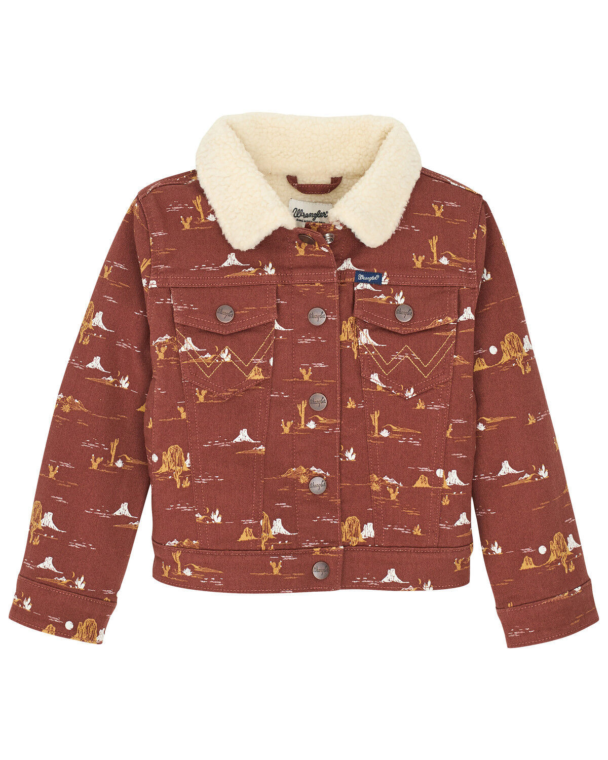 Image #1 - Wrangler Girls' Conversation Print Sherpa Jacket, Brown, hi-res