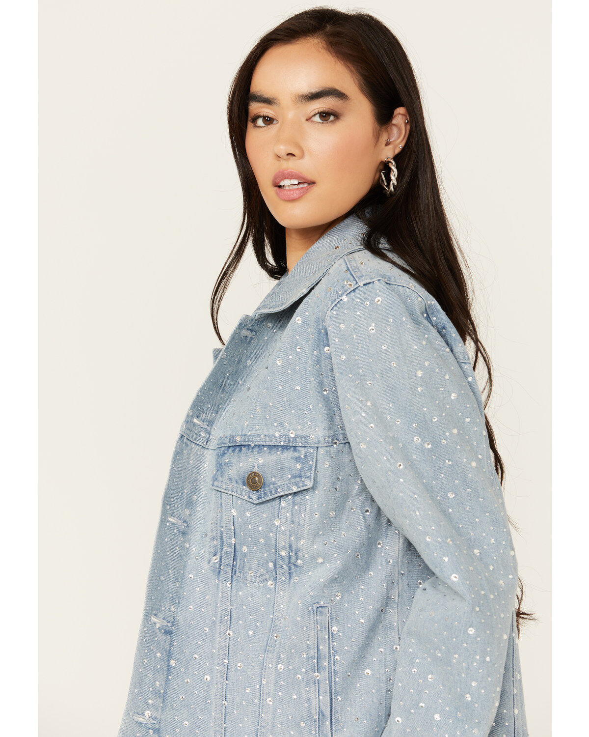 Image #2 - Show Me Your Mumu Women's Light Wash Embellished Dover Denim Jacket, , hi-res