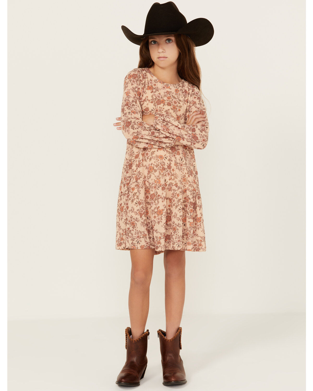 Image #1 - Hayden LA Girls' Floral Drop Waist Mini Dress, Rust Copper, hi-res
