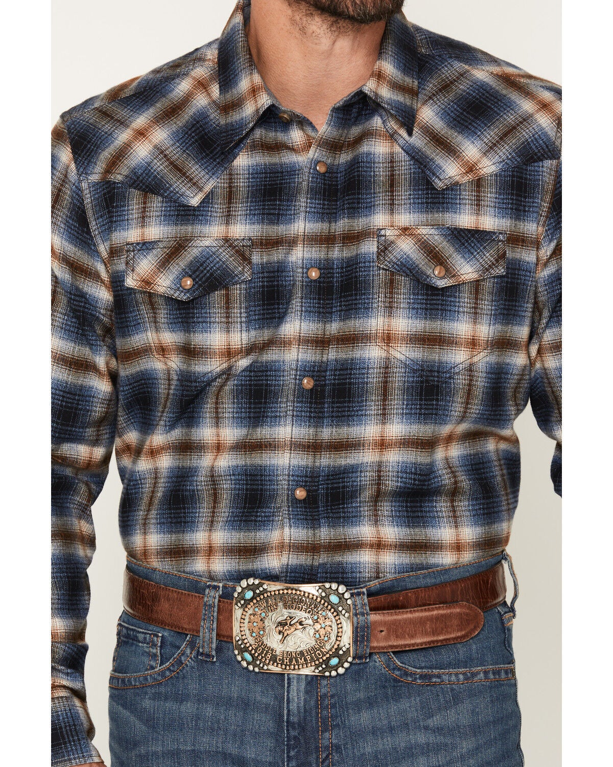 Image #3 - Cody James Men's Sequoia Plaid Print Long Sleeve Snap Flannel Shirt, Blue, hi-res