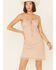 Miss Me Women's Dobby Dot Scrunch Strappy Dress, Blush, hi-res