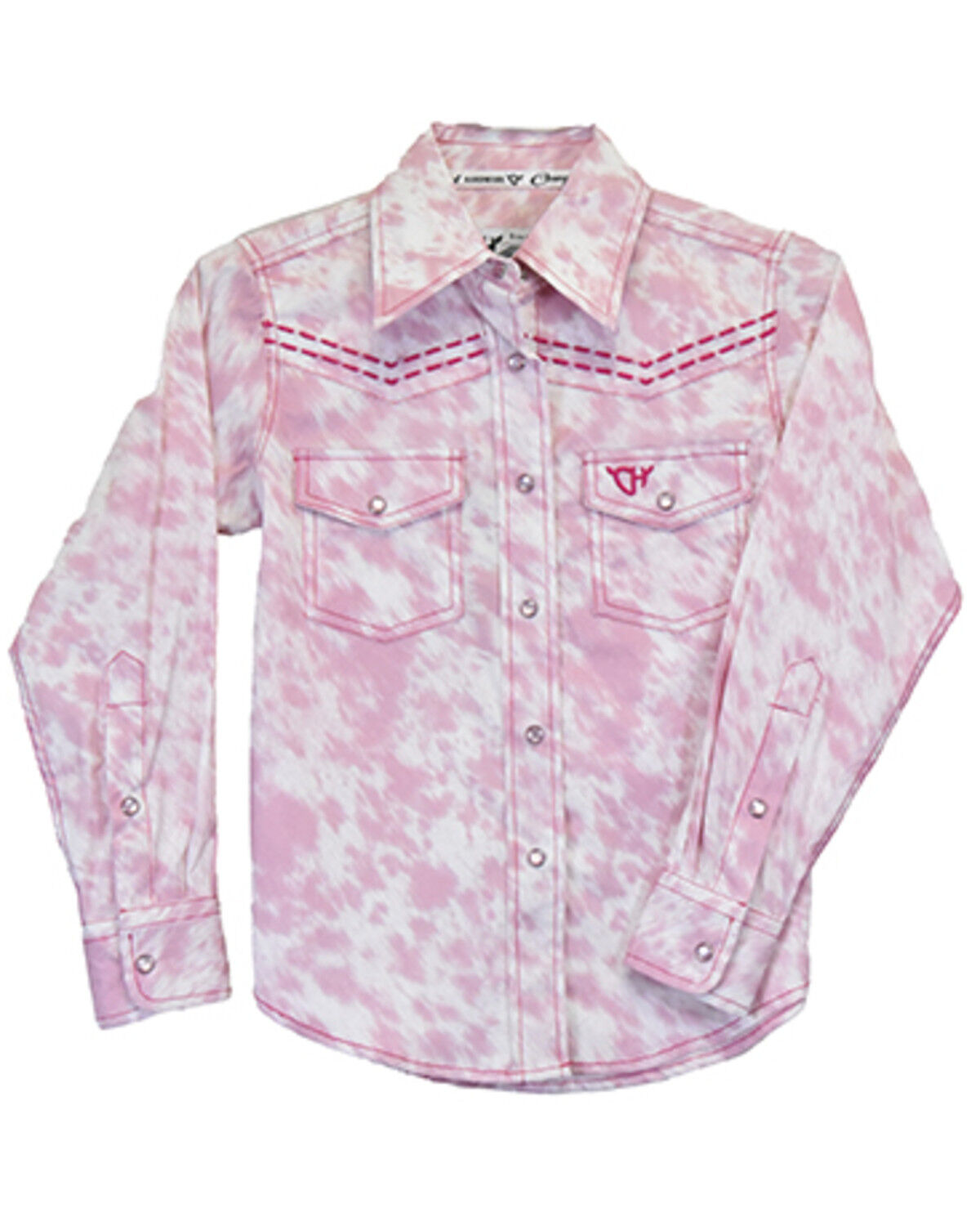 Image #1 - Cowboy Hardware Toddler Girls' Cowhide Print Long Sleeve Snap Western Shirt, Pink, hi-res