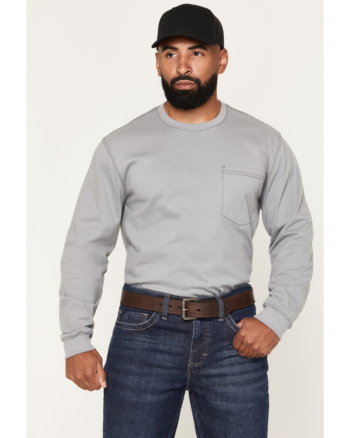 Image #1 - Cody James Men's FR Horns Long Sleeve Graphic Work T-Shirt, Charcoal, hi-res