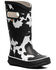 Image #1 - Bogs Girls' Cow Print Rain Boots - Round Toe, Black/white, hi-res