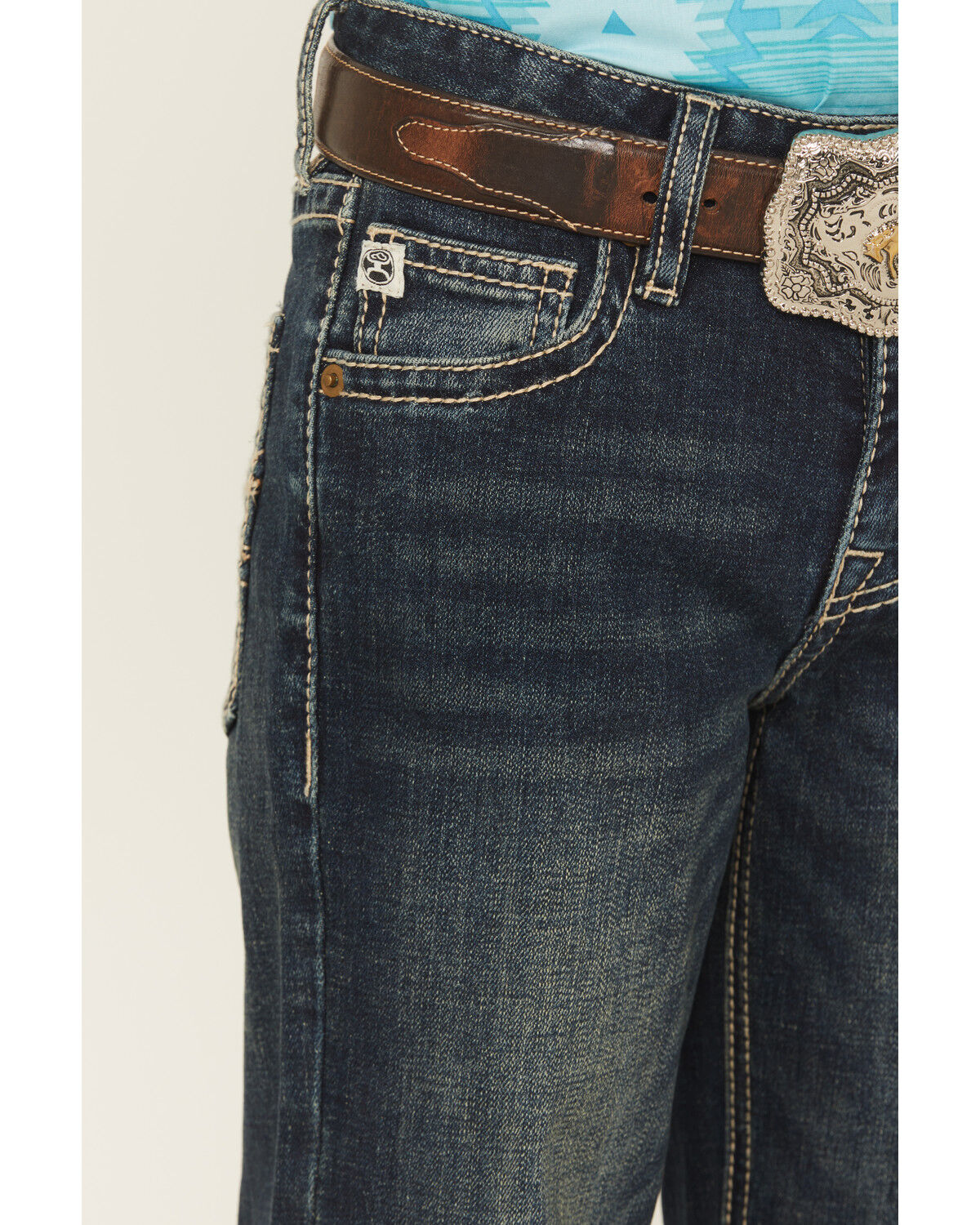 Product Name:  Hooey by Rock & Roll Denim Boys' Dark Wash Barbed Revolver Straight Stretch Denim Jeans