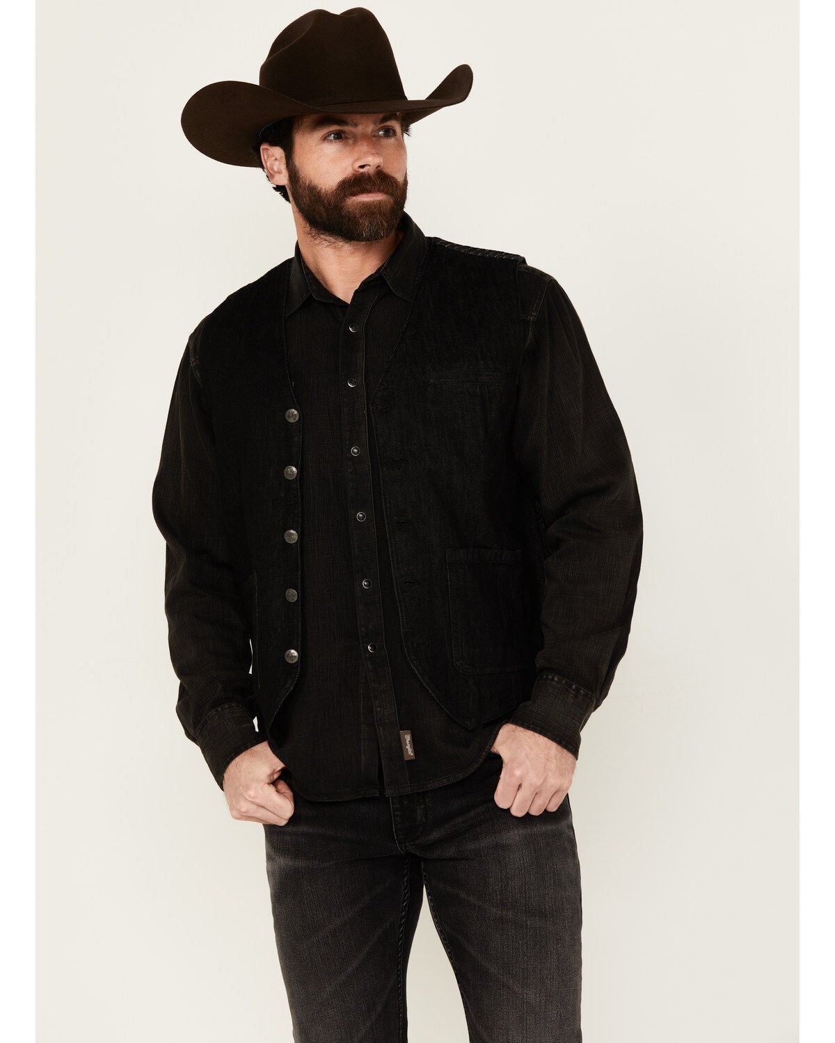 Moonshine Spirit&reg; Men's Innovator Pinstripe Denim Vest, Black, hi-res