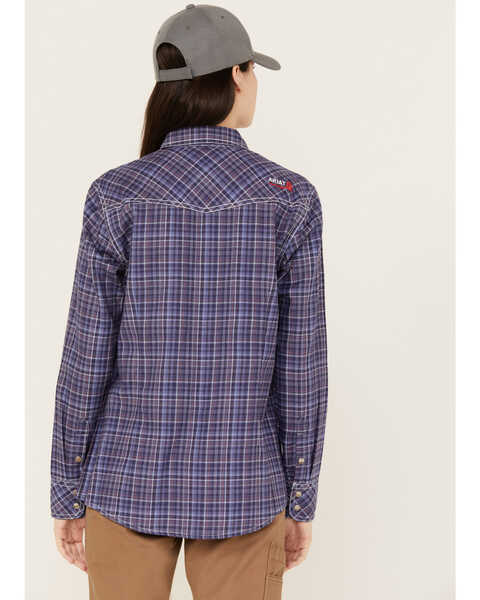Image #4 - Ariat Women's Tillie FR Long Sleeve Plaid Print Snap Work Shirt, Blue, hi-res