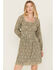 Image #1 - Wild Moss Women's Mineral Wash Smocked Long Sleeve Mini Dress, Sage, hi-res