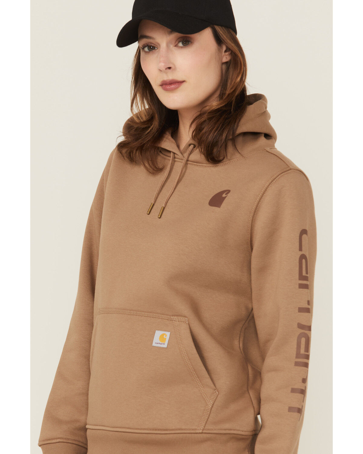 Image #2 - Carhartt Women's Relaxed Fit Midweight Logo Graphic Hoodie, Tan, hi-res